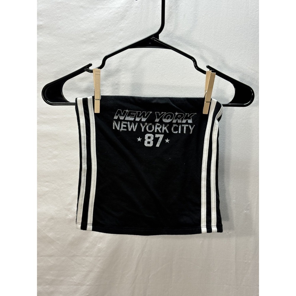 NYC 87 Tube Top Strapless Black Sporty Y2K Bandeau Stripe Women XS
